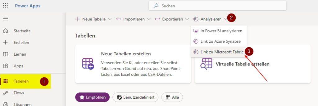 Einrichten der Dataverse-Synchronisation über "Link zu Microsoft Fabric"